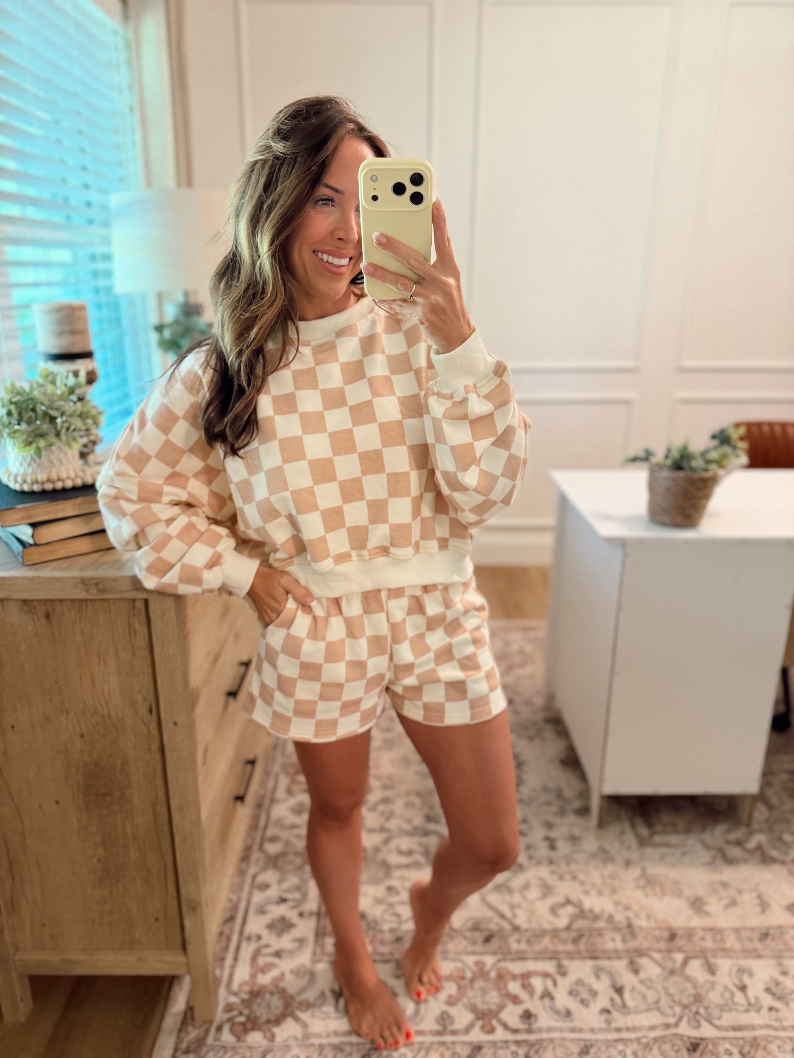 Larissa Checkered Print Crewneck - Cream