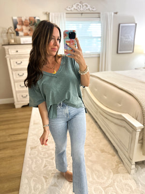Alyse Oversized V-Neck Short Sleeve Top - Teal