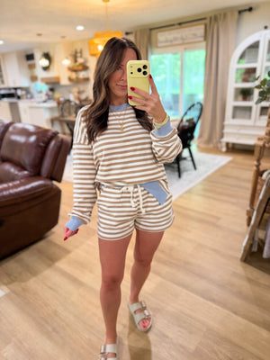 Lexi Striped Boxy Fit Crewneck - Baby Blue