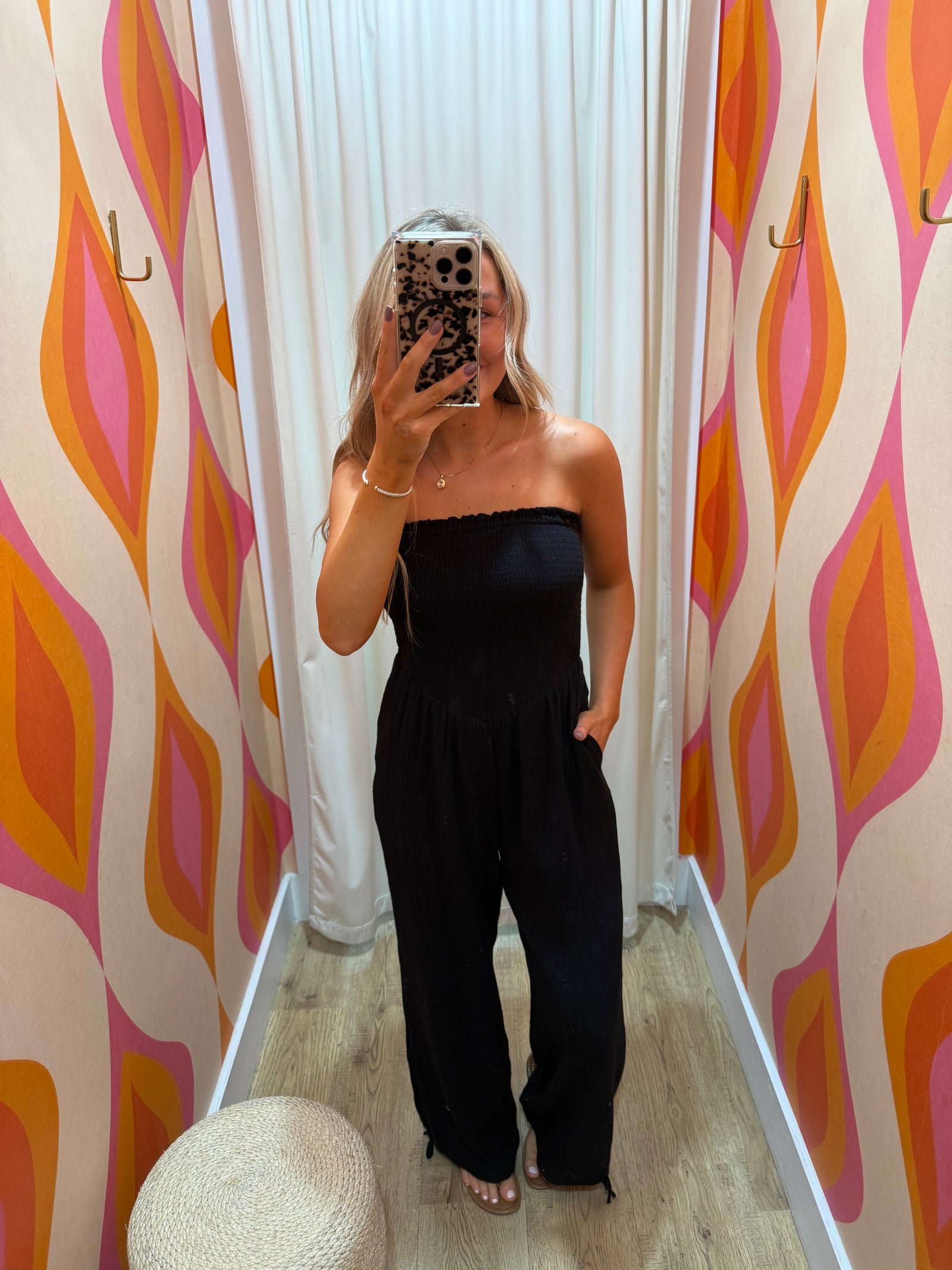 Britt Strapless Smocked Waist Jumpsuit
