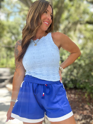 Dana Floral Edge Top - Baby Blue