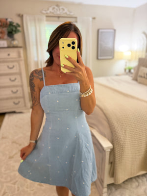 Justice Denim Polka Dot Spaghetti Strap Dress