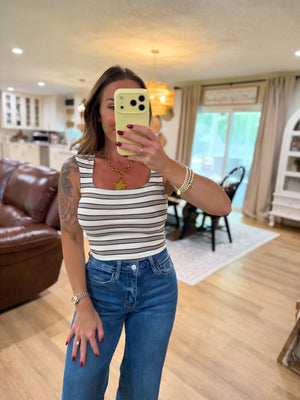 Randi Striped Square Neck Crop Top - Ivory