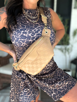 Checkered Cross Body Bum Bag - Tan
