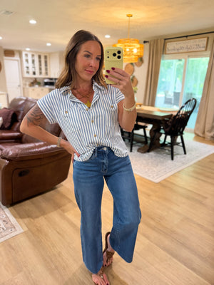 Evie Striped Short Sleeve Collared Top