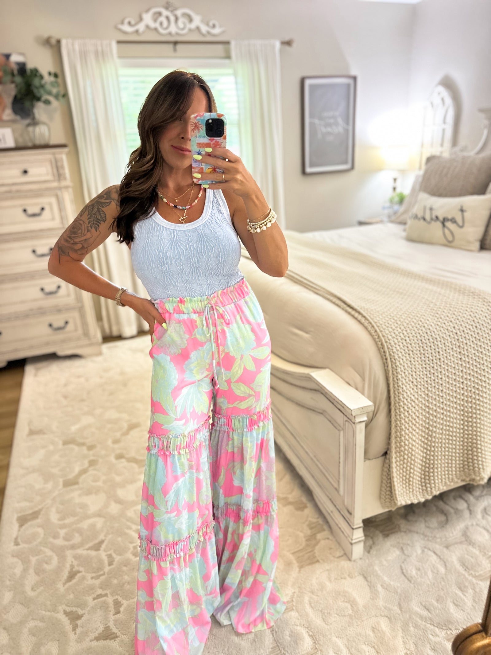 Finch Woven Floral Print Tiered Palazzo Pants