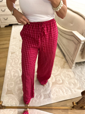 Aria Gingham Print Drawstring Pants