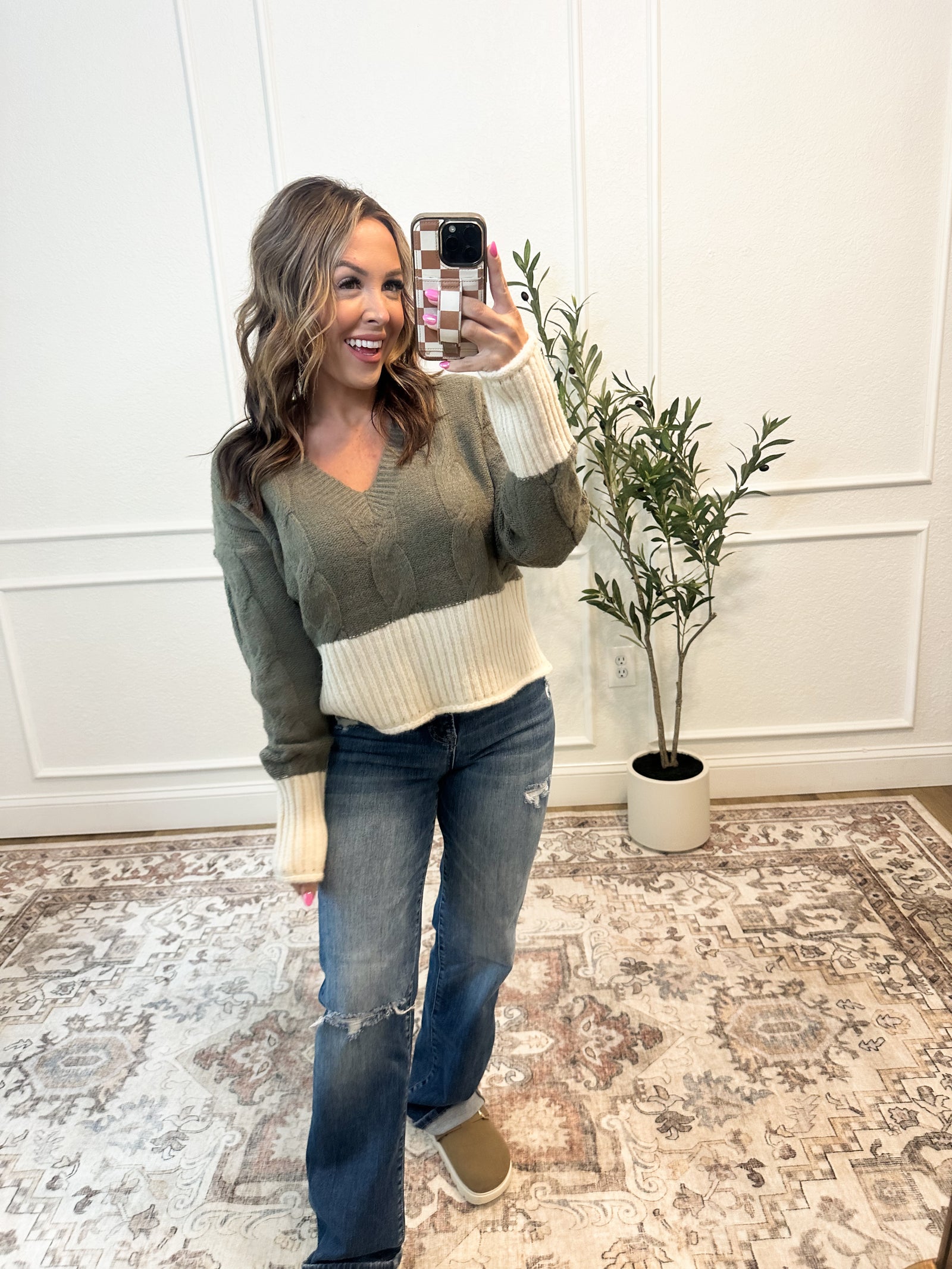 Made For More Cropped Sweater - Olive/Oat