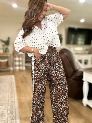 Mia Linen Blend Brown Star Striped Pants