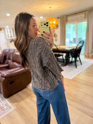 Lucia Washed Cable Knit Turtleneck Top