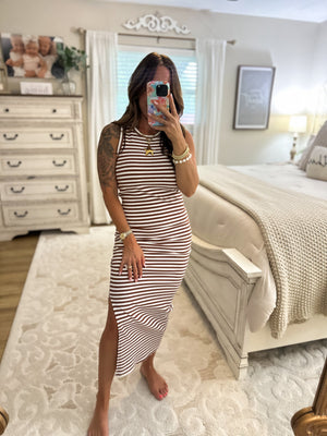 Colby Striped Ribbed Tank Dress - Brick