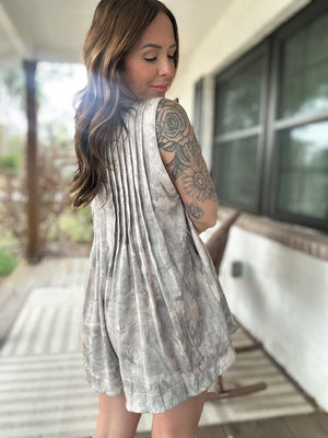 Amelia French Terry Pleated Romper - Woodsy Camo