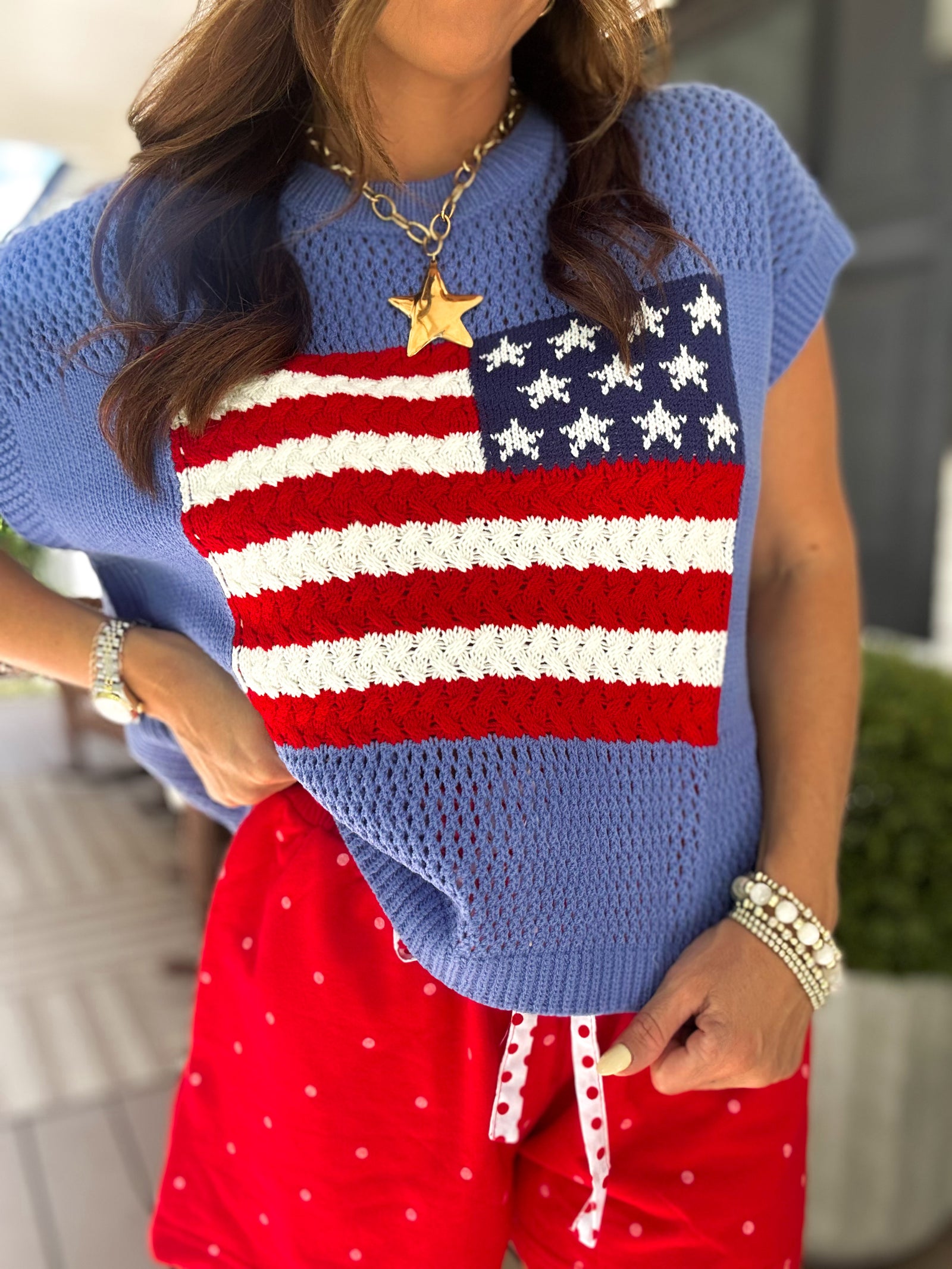 Raised On Freedom Open Stitch Sweater Top