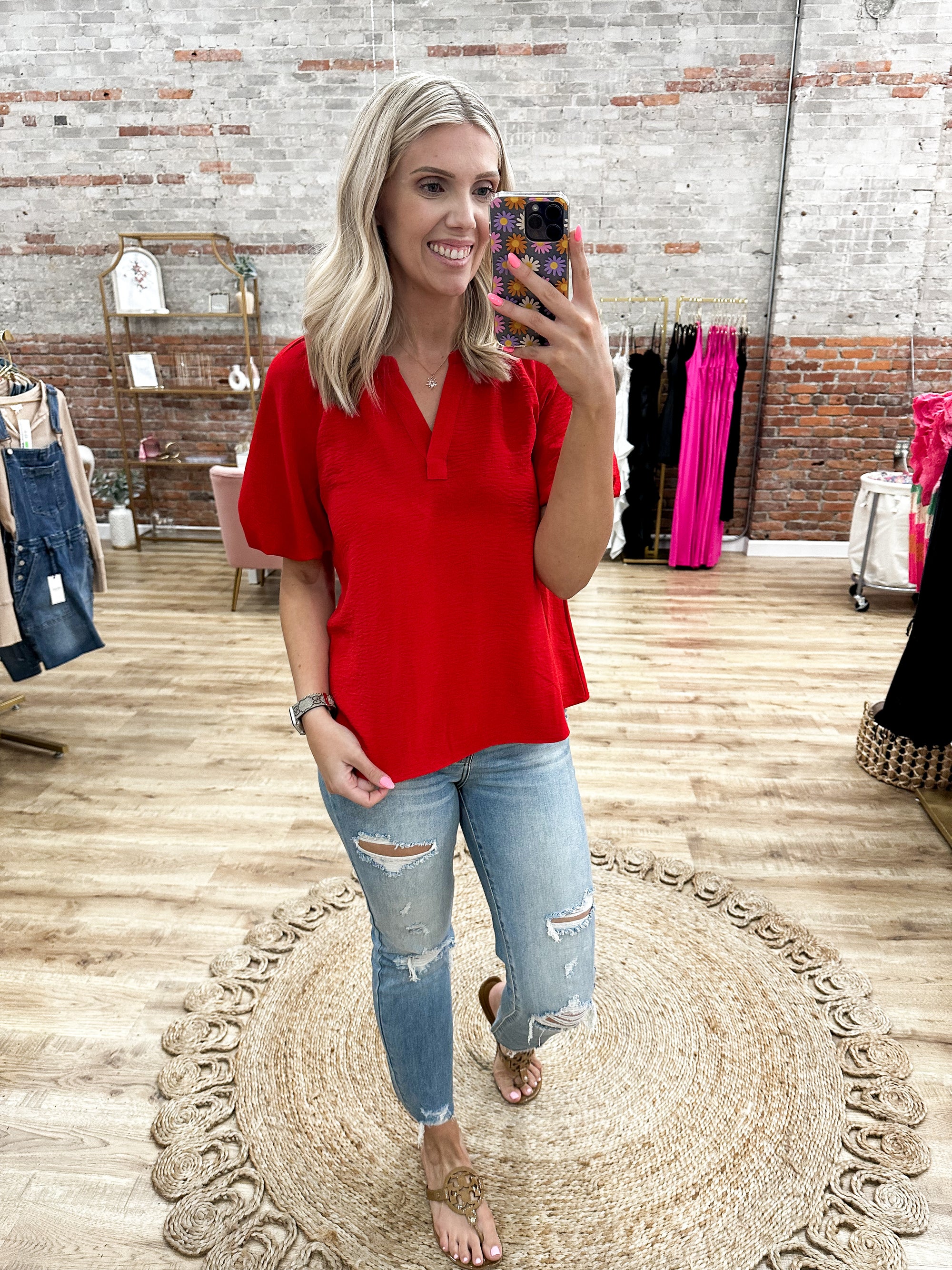 No More Secrets Puff Sleeve Top - Red