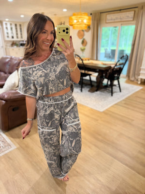 Addyson Mineral Washed Camo Off Shoulder Top