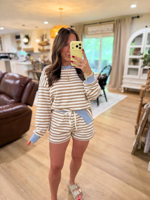 Lexi Striped Boxy Fit Crewneck - Baby Blue