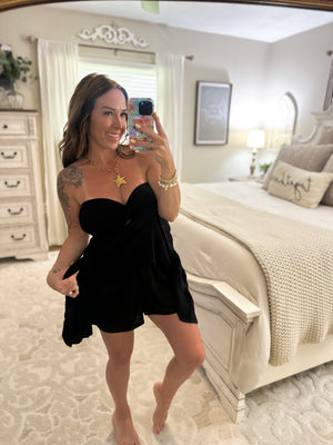 Tatum Strapless Open Back Ruffle Dress - Black