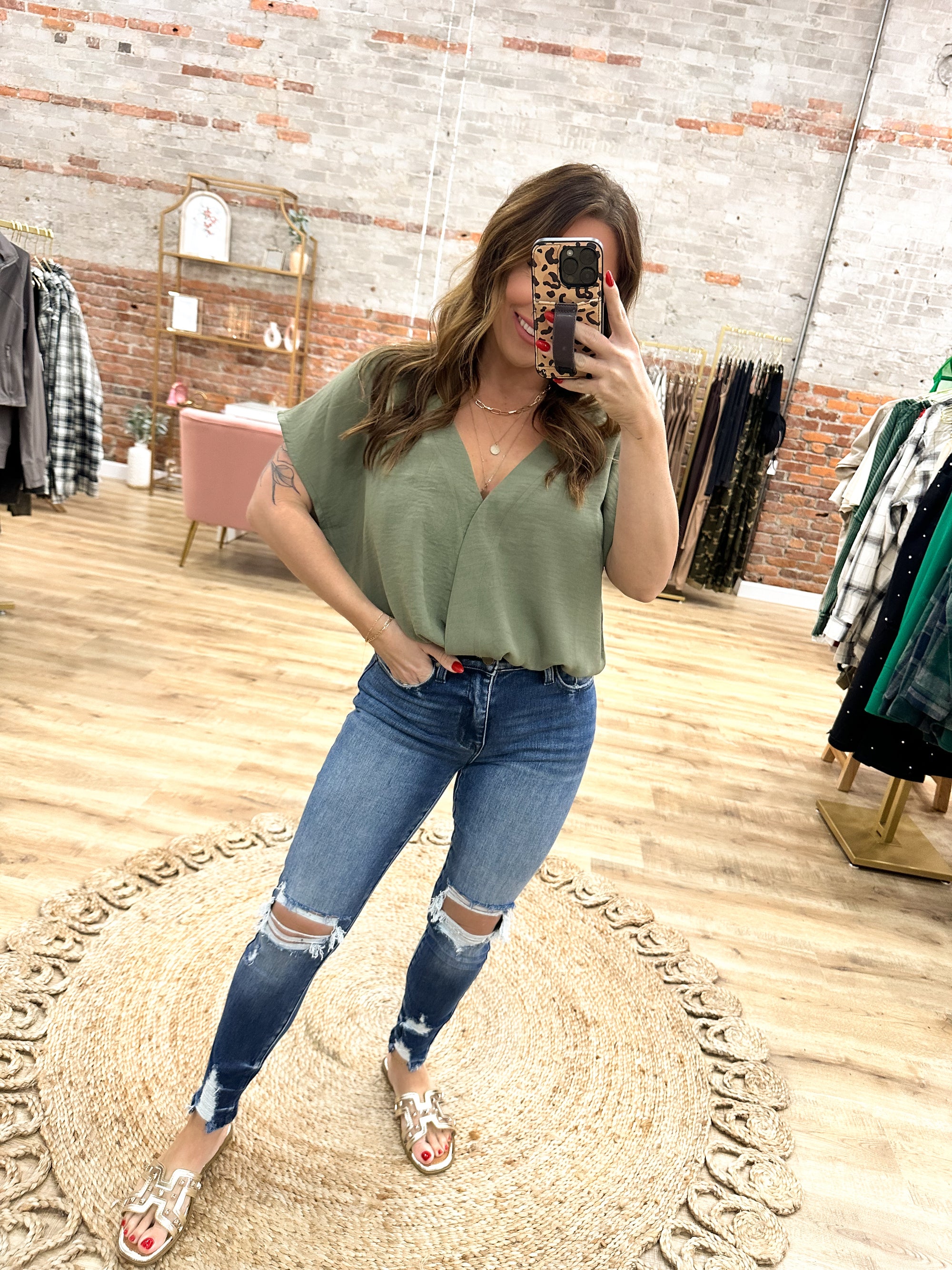 Seal The Deal Blouse Bodysuit - Olive