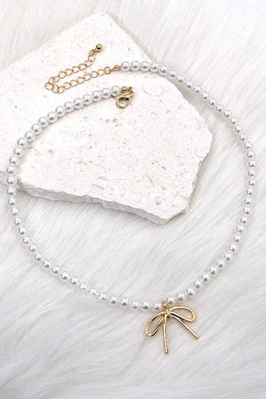 Pearl Bow Charm Necklace