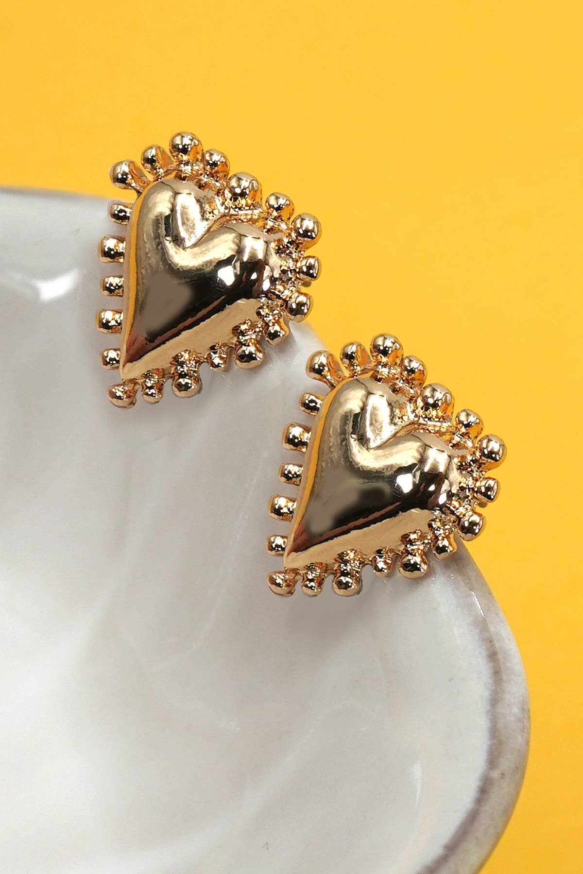 Spike Edge Gold Heart Earrings