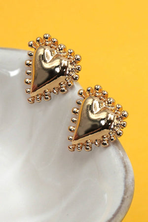 Spike Edge Gold Heart Earrings