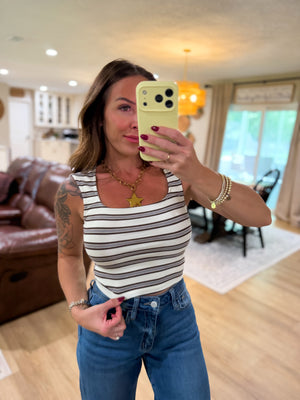 Randi Striped Square Neck Crop Top - Ivory