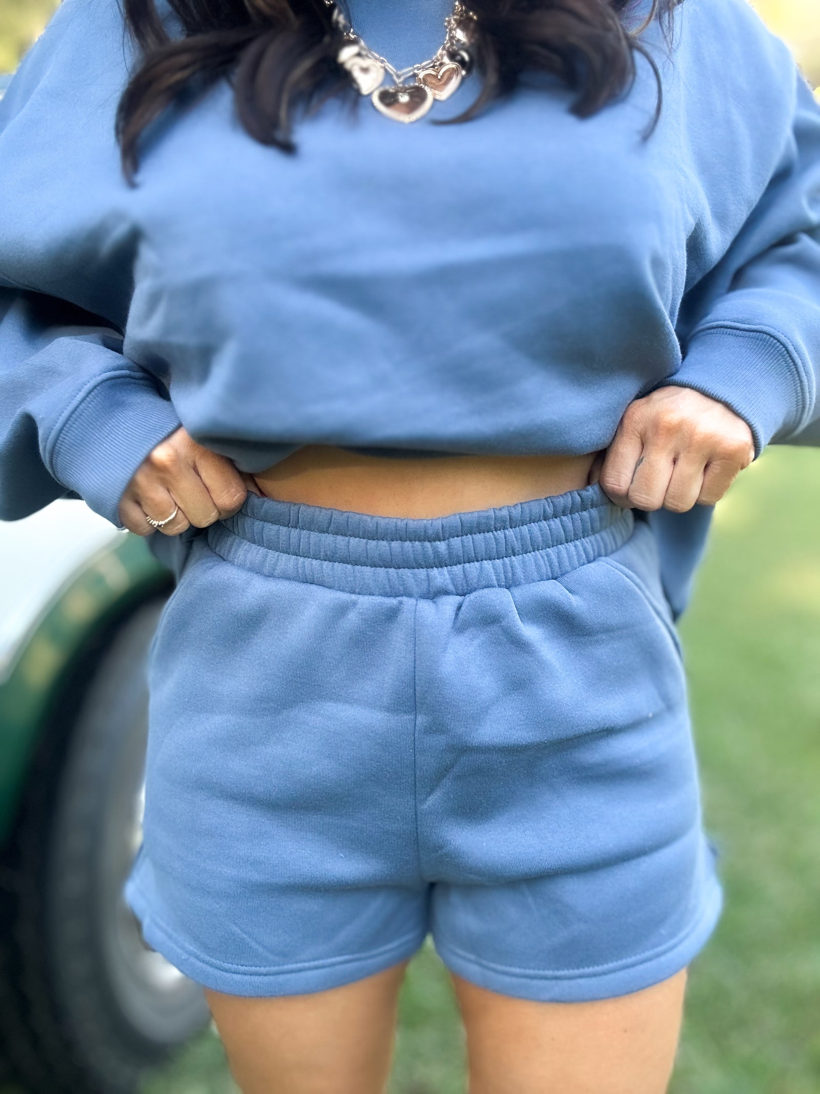 DOORBUSTER - Gabi Fleece Shorts - Dusty Blue