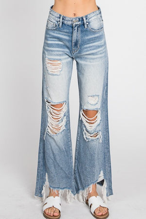 Hanna Distressed High Rise Rigid Vintage Cropped Flare Jean