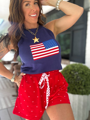 Lakelyn Polka Dot French Terry Shorts - Red