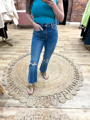 Buying Time High Rise Cropped Flare Jeans
