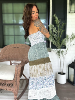 Hazel Strapless Lace Tiered Maxi