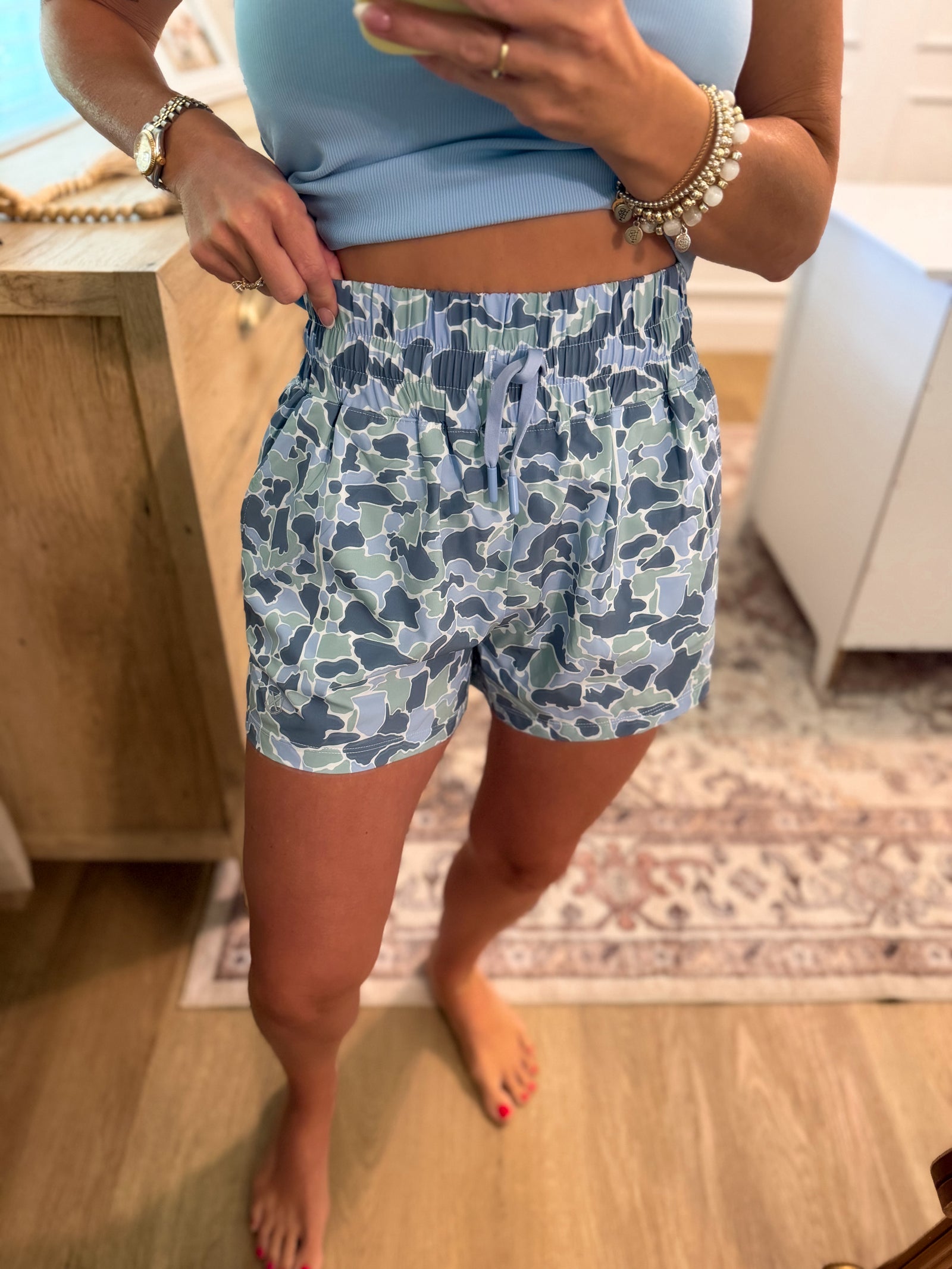 Old Row High Waisted Camo Shorts - Blue