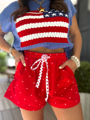 Lakelyn Polka Dot French Terry Shorts - Red