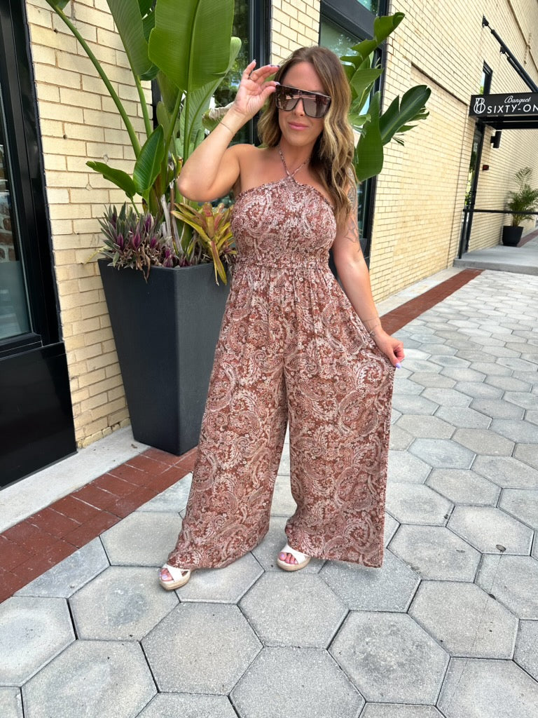 All Yours Paisley Print Halter Jumpsuit