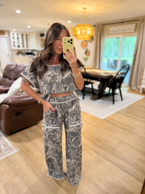 Addyson Mineral Washed Camo Off Shoulder Top