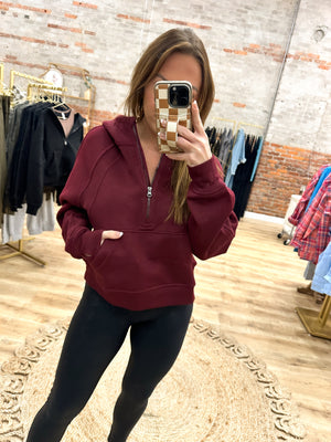 Catch You Later Cropped Hoodie - Burgundy