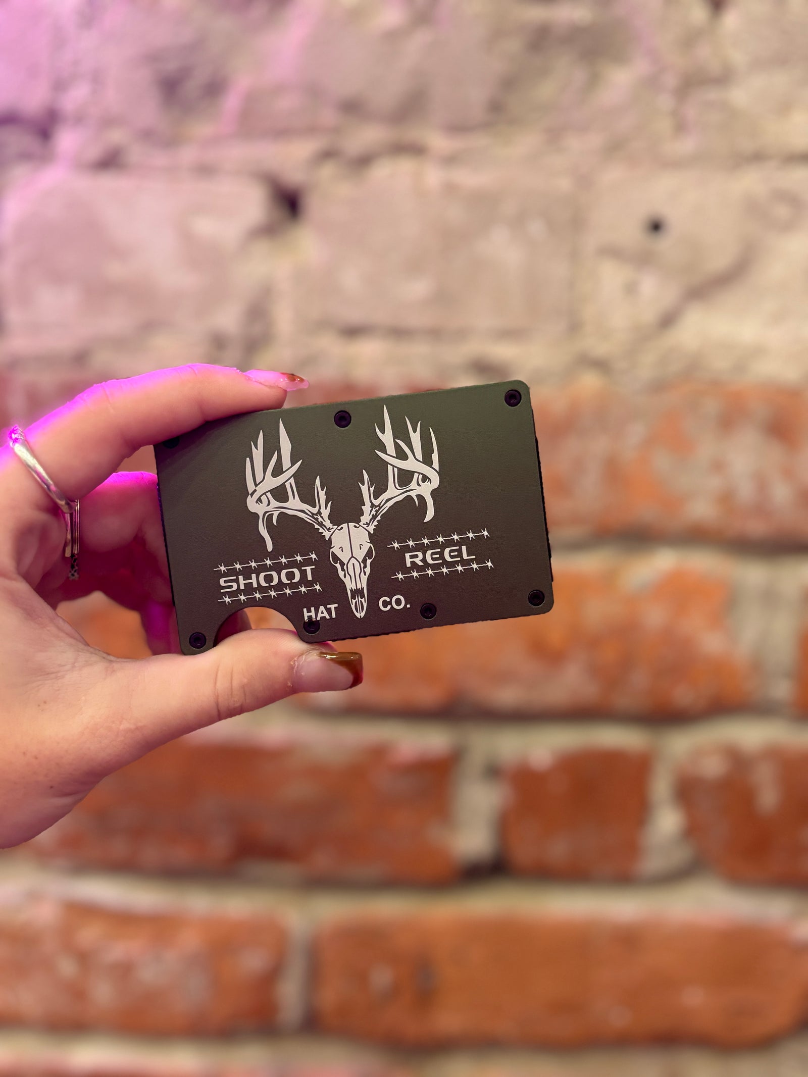 Shoot & Reel Credit Card Wallet- Green Deer Skull