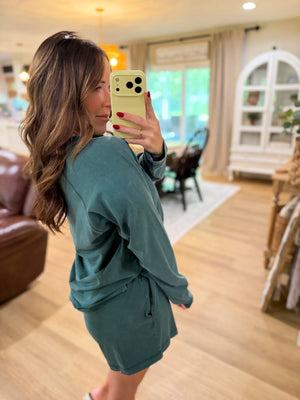 Sloane Acid Washed Long Sleeve Top - Emerald