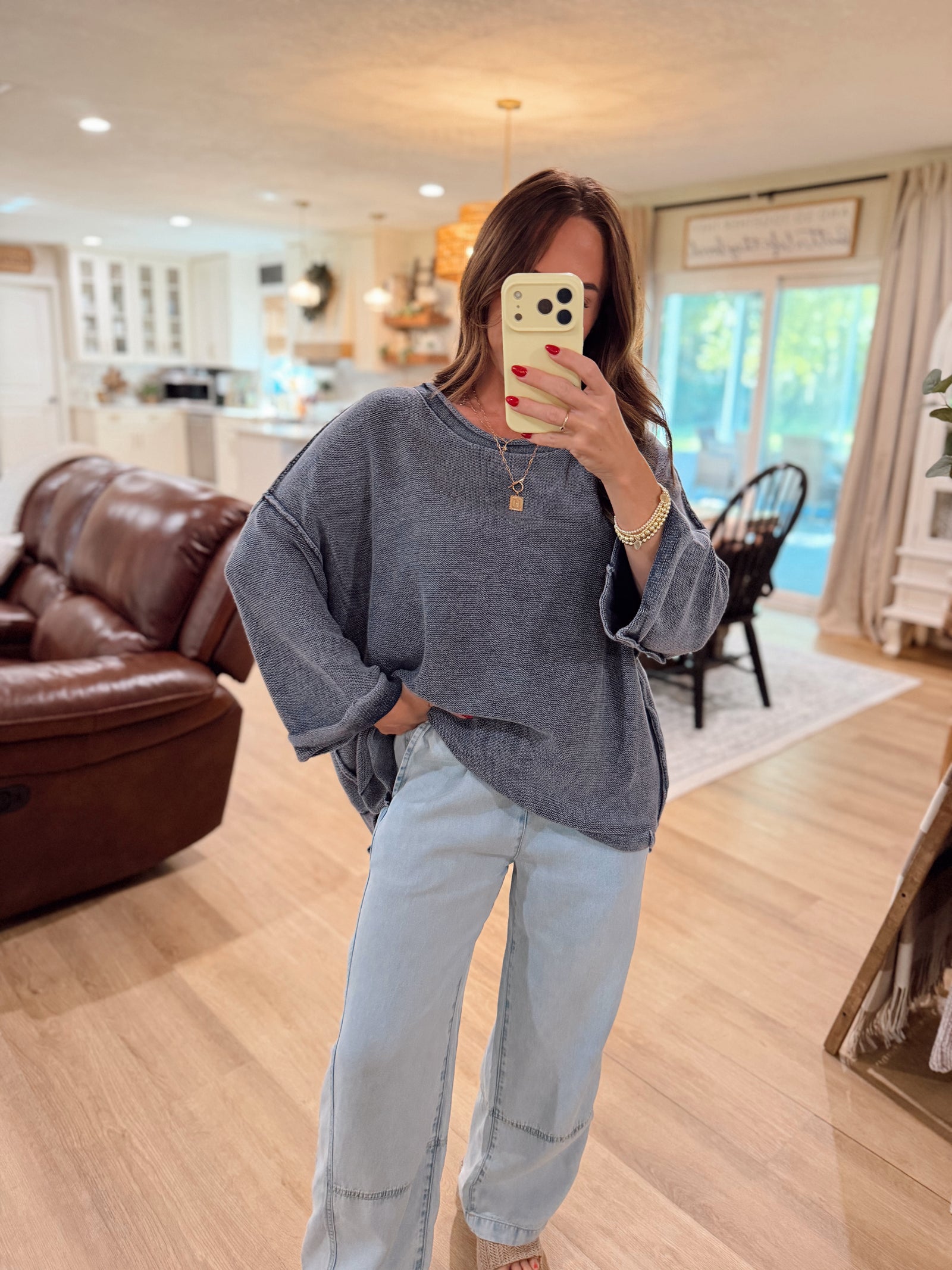 Vivian Acid Washed Oversized Sweater - Navy