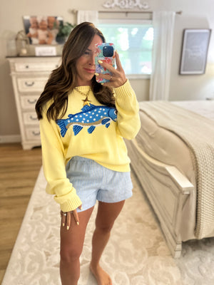 Take Me Fishing Sweater Top - Lemon