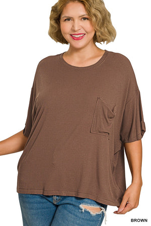 Plus Oversized Ribbed Round Neck Short Sleeve Tee