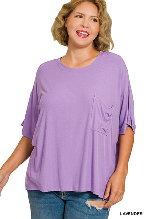 Plus Oversized Ribbed Round Neck Short Sleeve Tee