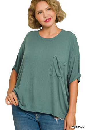 Plus Oversized Ribbed Round Neck Short Sleeve Tee