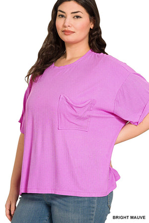 Plus Oversized Ribbed Round Neck Short Sleeve Tee