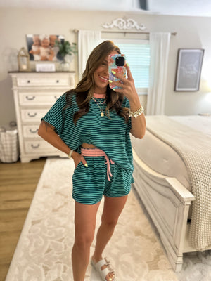 Nikki Oversized Striped Knit Top - Teal/Blush