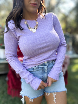 DOORBUSTER - Jackie Ribbed Long Sleeve Top - Lavender