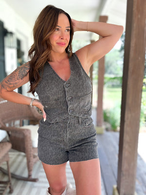 Logan Brown Cheetah Denim High Rise Shorts