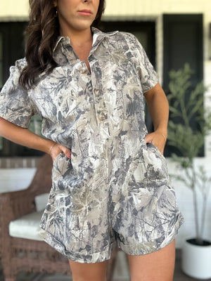 Nora Camouflage Denim Romper