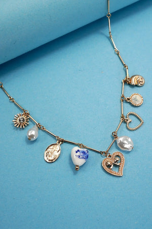 CHARM NECKLACE-CERAMIC PORCELAIN HEART PEARL