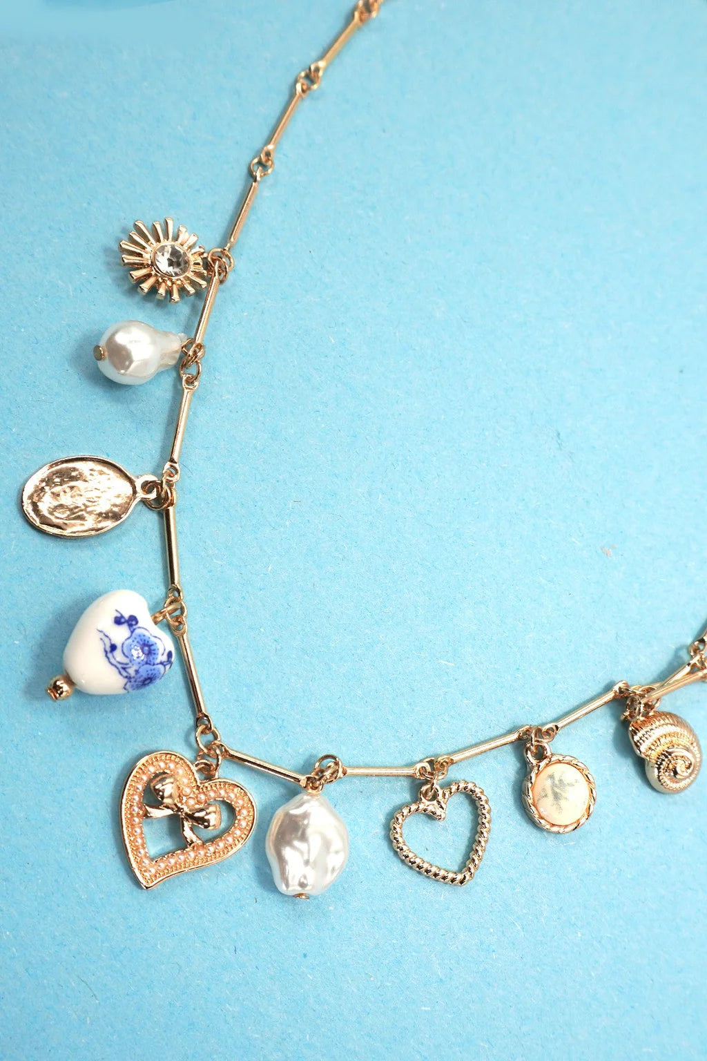 CHARM NECKLACE-CERAMIC PORCELAIN HEART PEARL